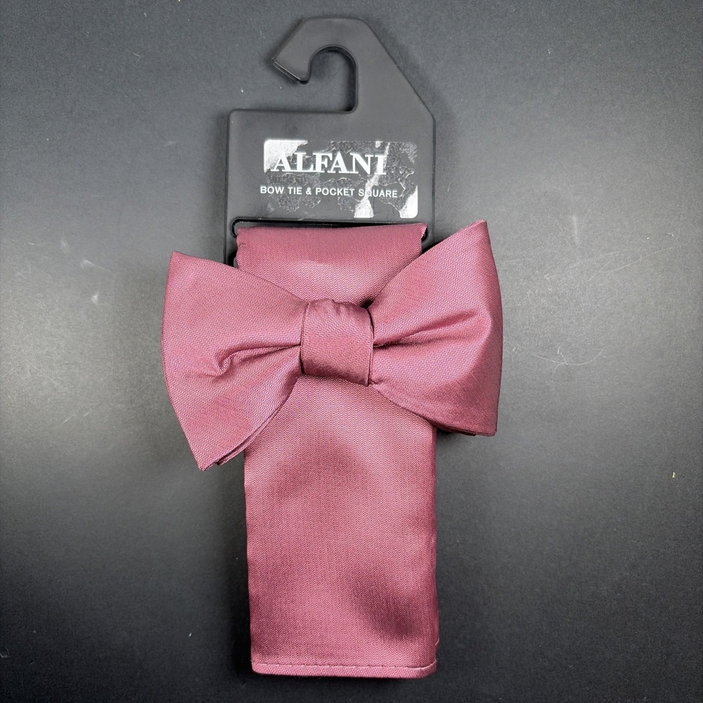 Alfani Macy's Dusty Rose Pink Mauve Bow Tie & Pocket Square Set